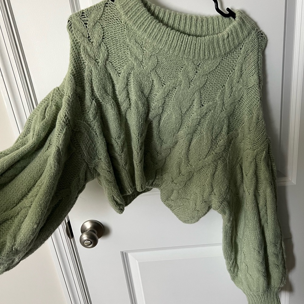 Altar'd State Green Crew Neck Cable Knit Sweater